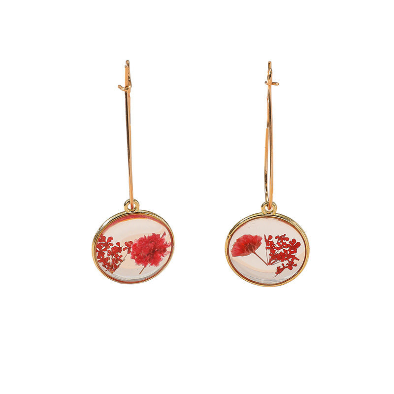Wholesale Bohemian Retro Creative Round Epoxy Everlasting Flower Earrings